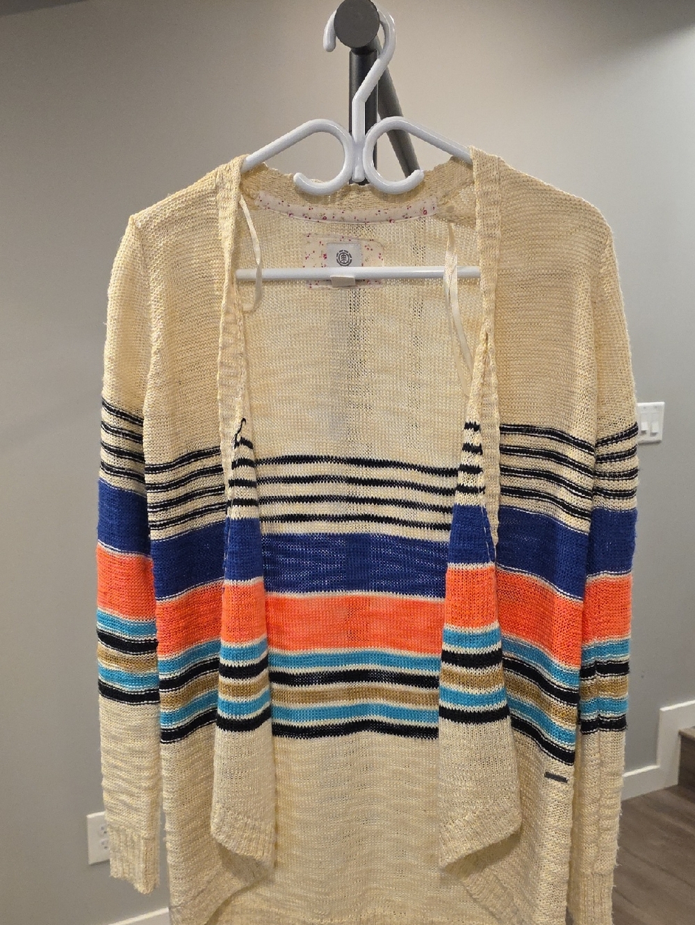 Element Cream Knit Sweater with Orange, Blue, and Black Striping
